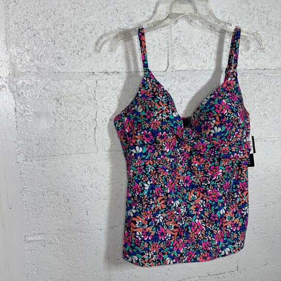 Island Escape Women's Gemini Printed Push-up Tankini Top, Navy multi, 14 - Picture 5 of 11